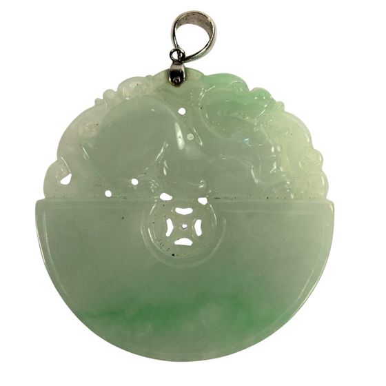 Exquisitely carved Chinese Jade Pendant with 18ct White Gold Suspension Loop