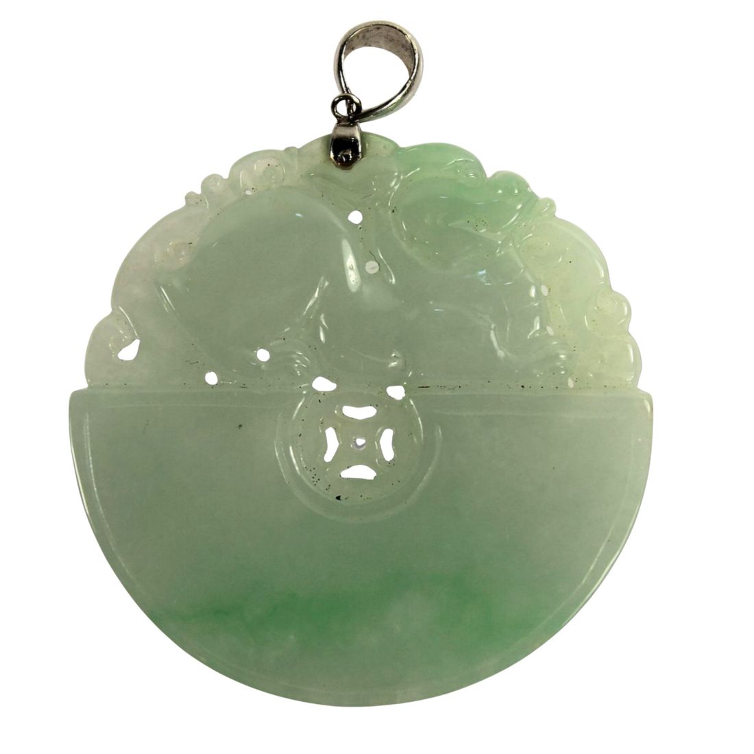 Exquisitely carved Chinese Jade Pendant with 18ct White Gold Suspension Loop