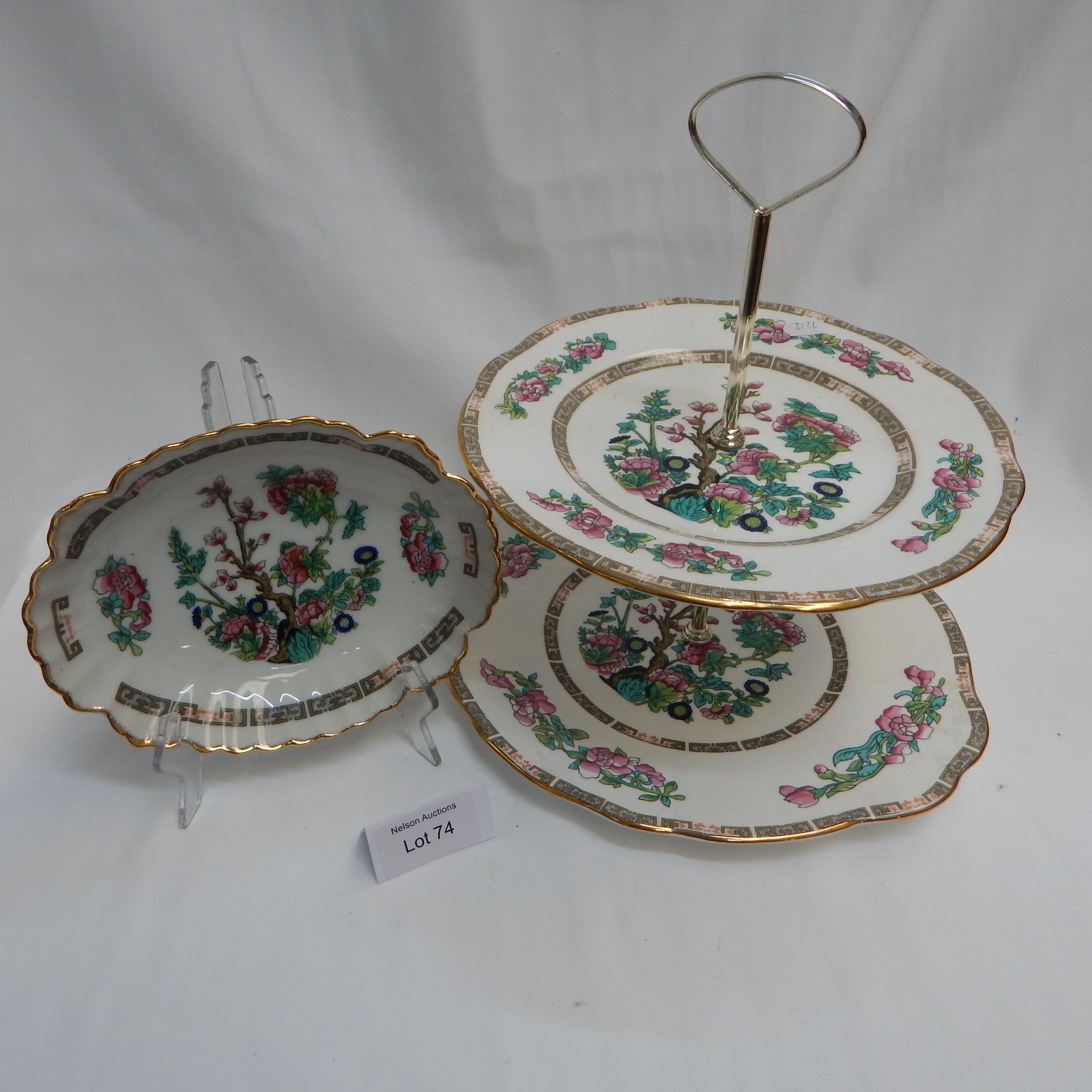 Indian Tree pattern 2 tier cake stand + candy dish — sold at auction in New Zealand for $10