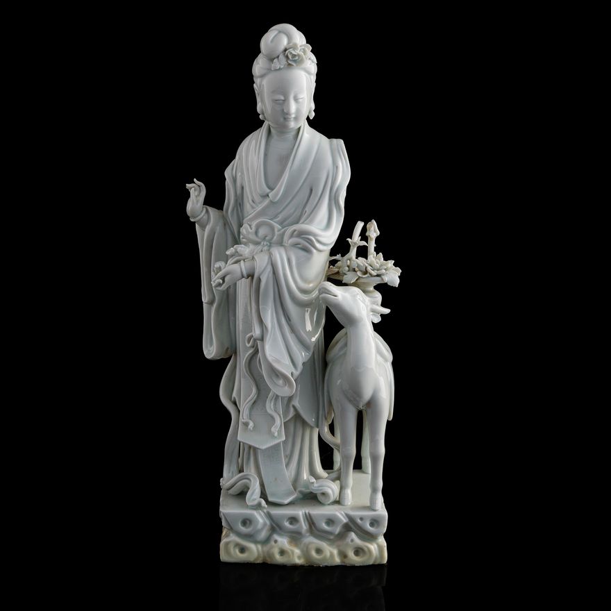 十九世紀 博及漁人德化麻姑像 A Chinese blanc-de-chine Magu, 19th century