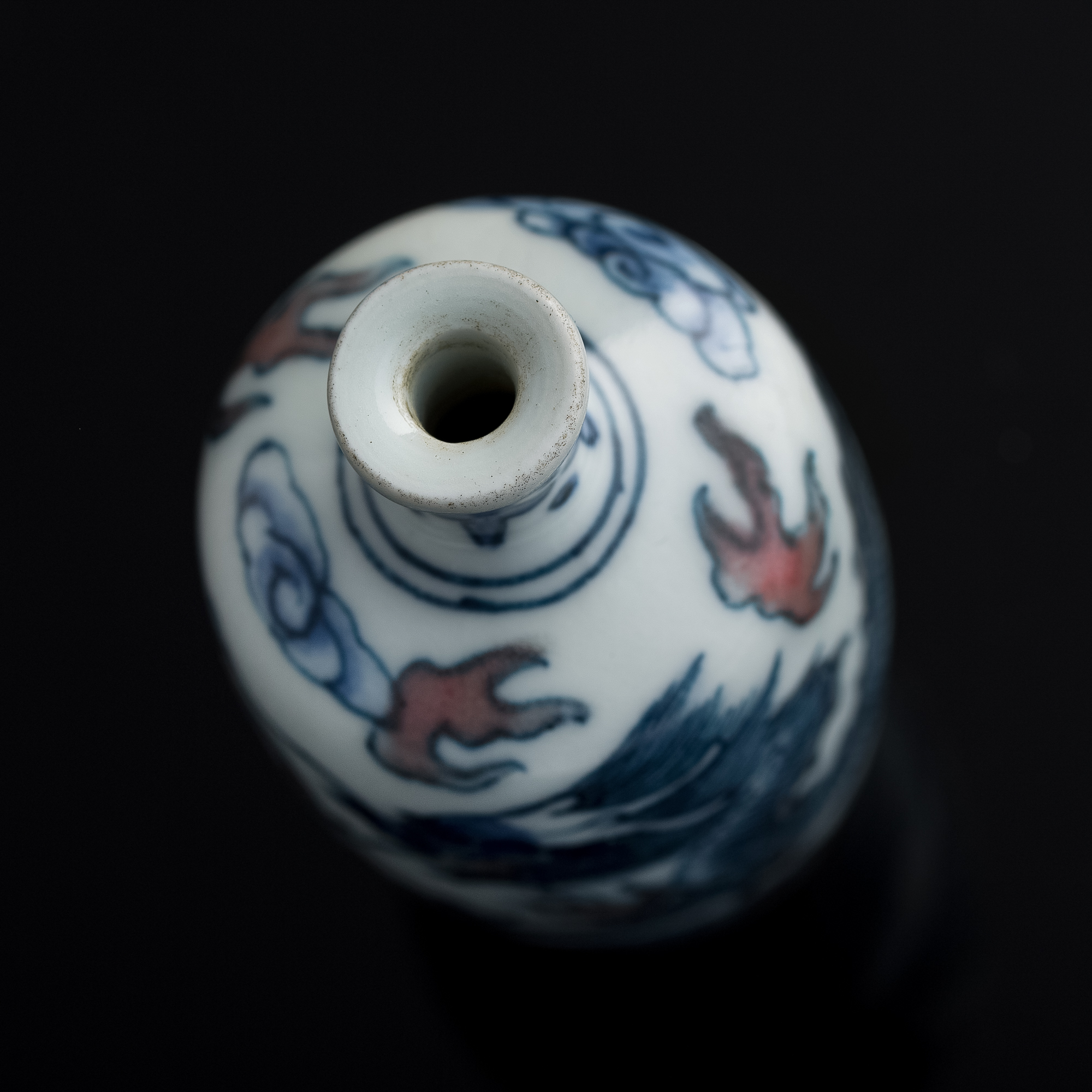 清 雍正年製在銘 染付珊瑚蓋銀杓 青花釉裡紅鼻煙壺 年代物本物