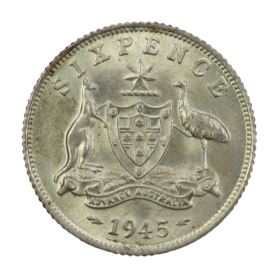 Australia 1945 Sixpence, near Gem