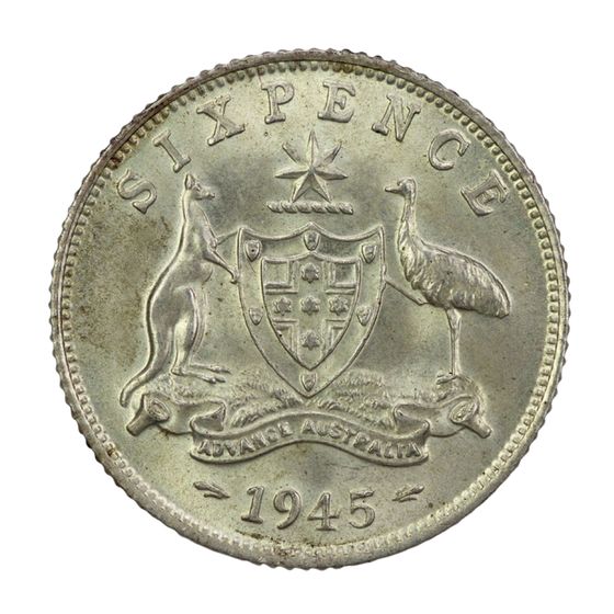Australia 1945 Sixpence, near Gem