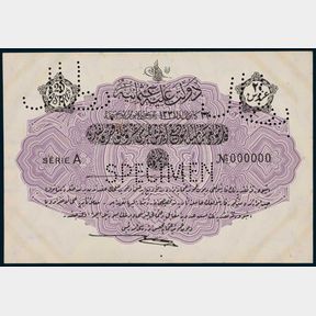 Ottoman - Turkey, Mehmed V (1909-18), Ministry of Finance Specimen 20 Piastre, AH1331 (1916)