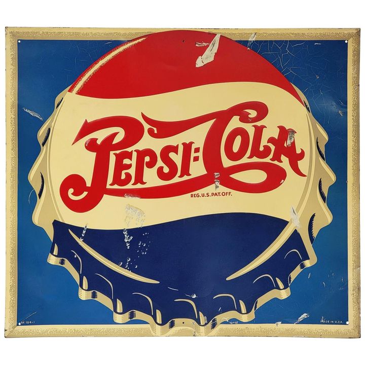 Pepsi:Cola w/Bottle Cap Logo Metal Sign (TAC)