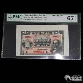 Chile, Republica. Especimen de 1 Peso. 1898-1919. PMG 67.