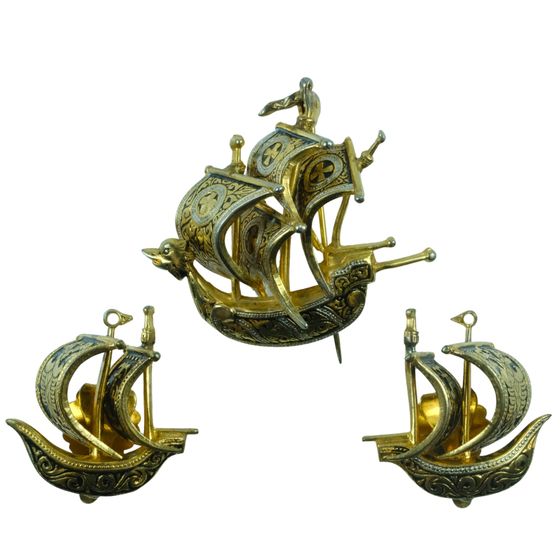 Vintage Viking-style Costume Clip-on Earrings & Brooch (3 pieces)