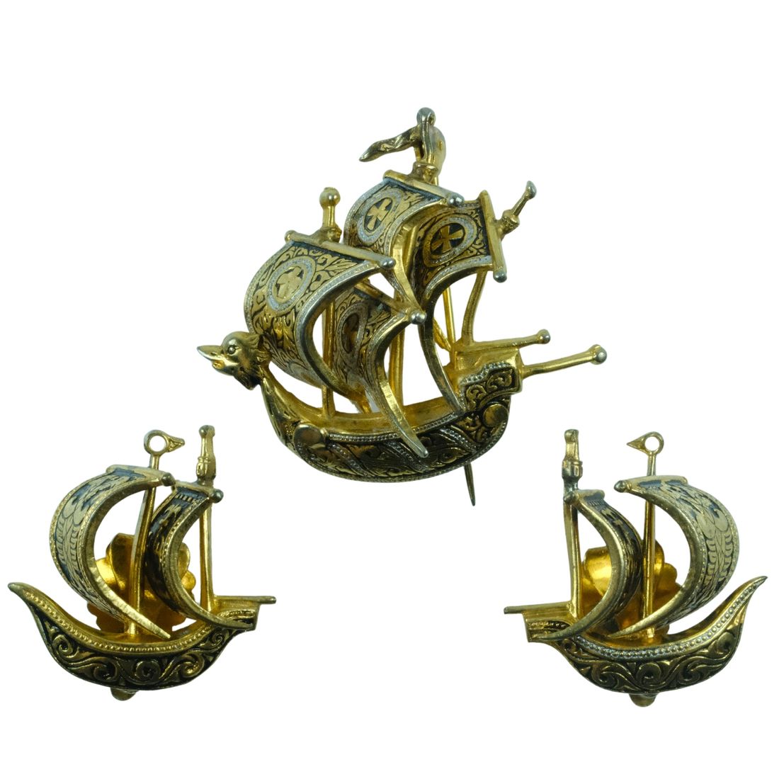 Vintage Viking-style Costume Clip-on Earrings & Brooch (3 pieces)