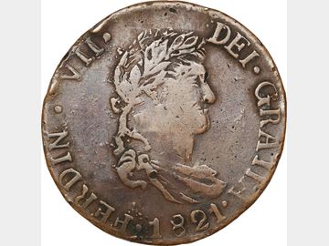 KM# SIMIL 93.4 – 2 Reales 1821 Zs AZ. VF.