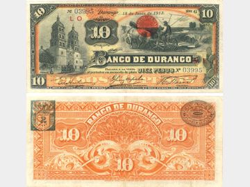 M333d – 10 Pesos El Banco de Durango 1913. VF+