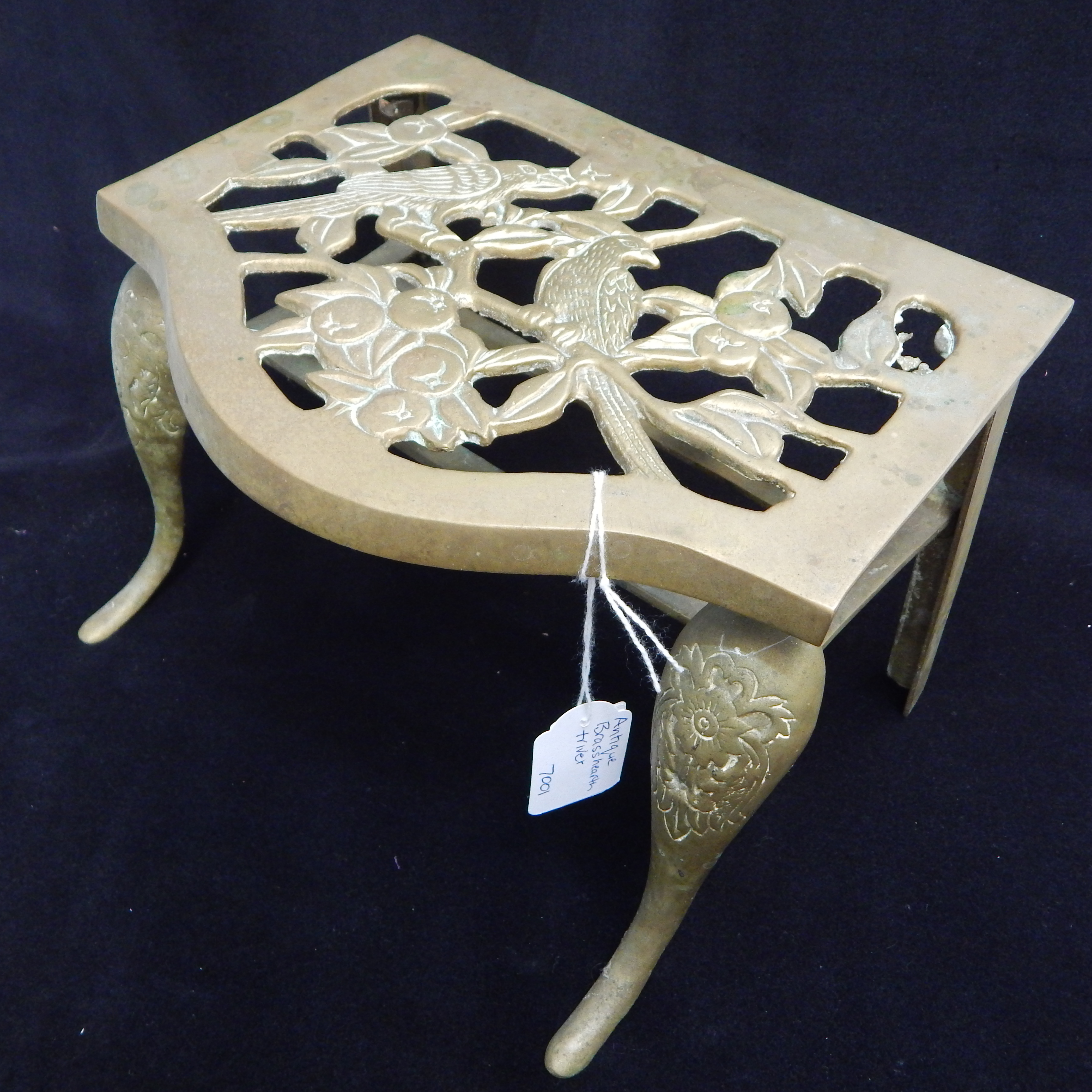 Antique brass hearth trivet / pot warmer stand — sold at auction in New Zealand for $35
