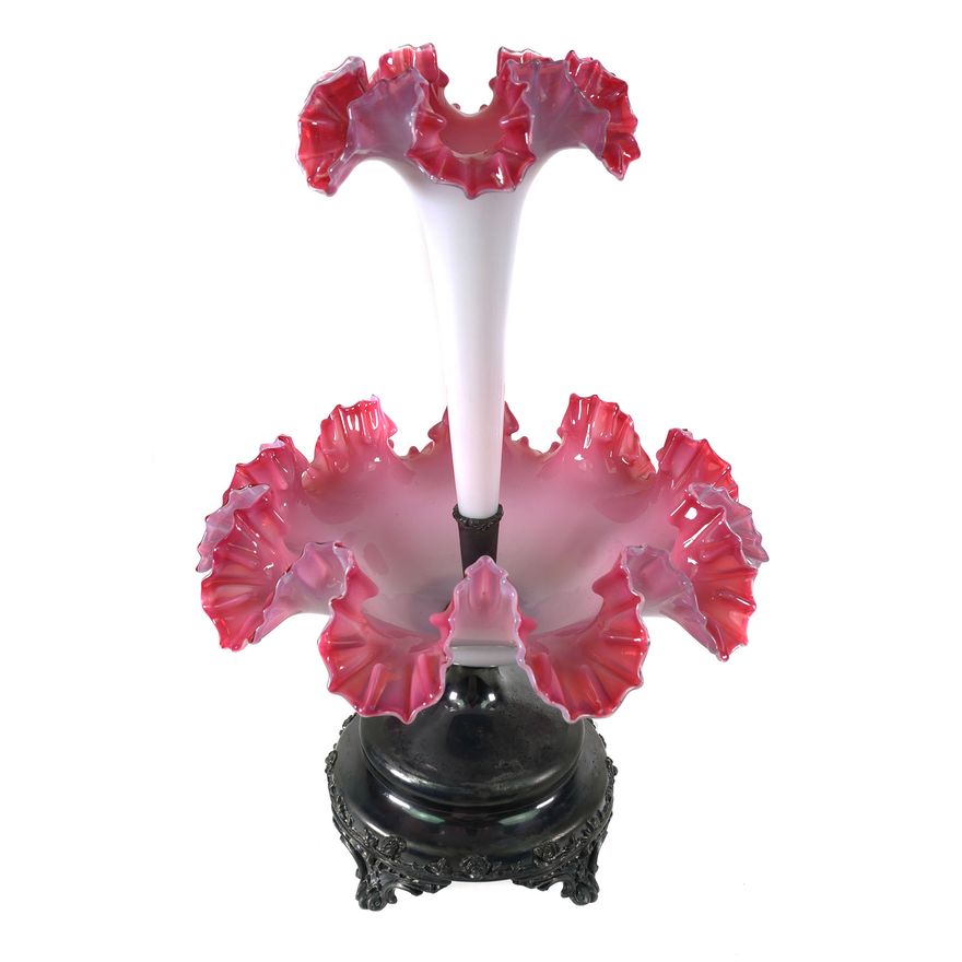 Antique Cranberry Art Glass Epergne