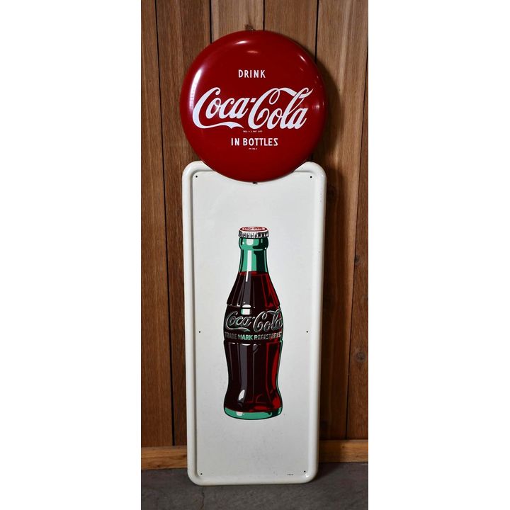 Drink Coca-Cola Button & Bottle Pilaster Metal Sign (TAC)