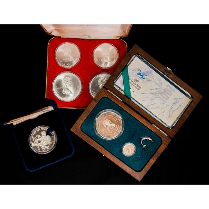 Singapore 2001 Marine Life Series 1Set , Monnaie Olympique Serie I (4pcs)1Set Singapore Mint 1oz silver 壬申 Total 3 Sets
