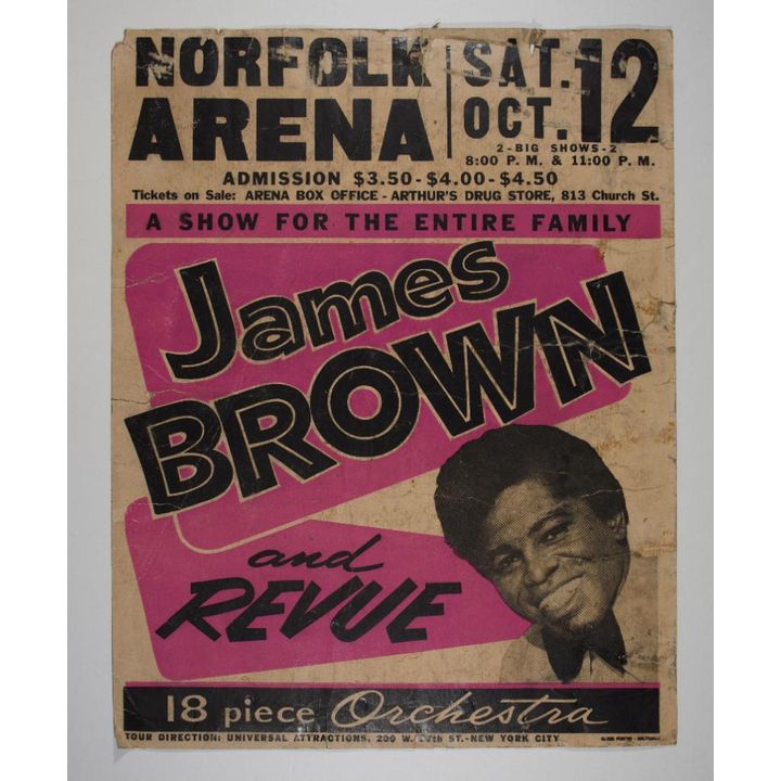 1968 James Brown Norfolk Arena Globe Cardboard Poster Fine 51