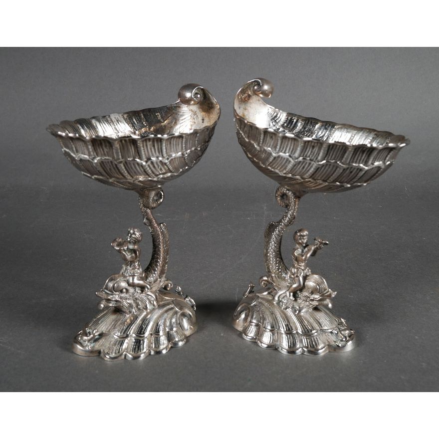 Pair HANAU Gebruder Glaser Silver Compotes