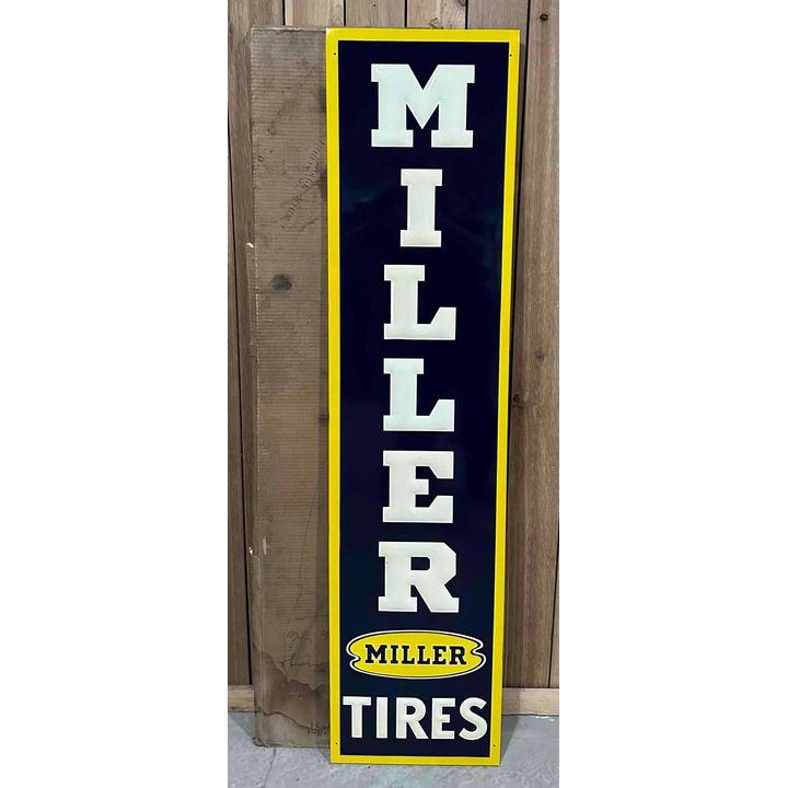 “OUTSTANDING” NOS Miller Tires w/ Logo Metal Vertical Sign w/ Box