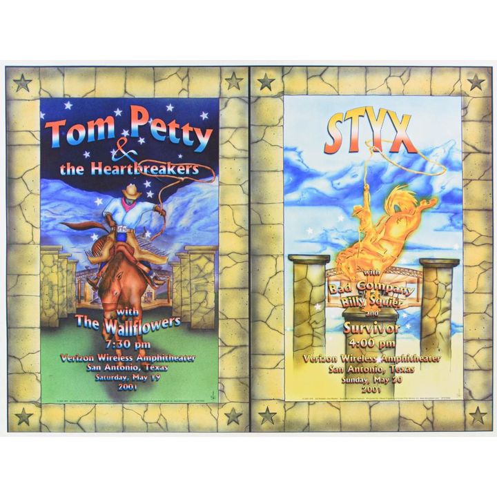 2001 Tom Petty & the Heartbreakers Styx Verizon Wireless Amphitheater Poster Mint 90