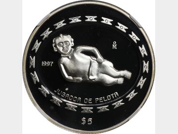 KM# 622 – 5 Pesos 1997 Mo, Jugador de Pelota.
NGC PF68 Ultra Cameo.
