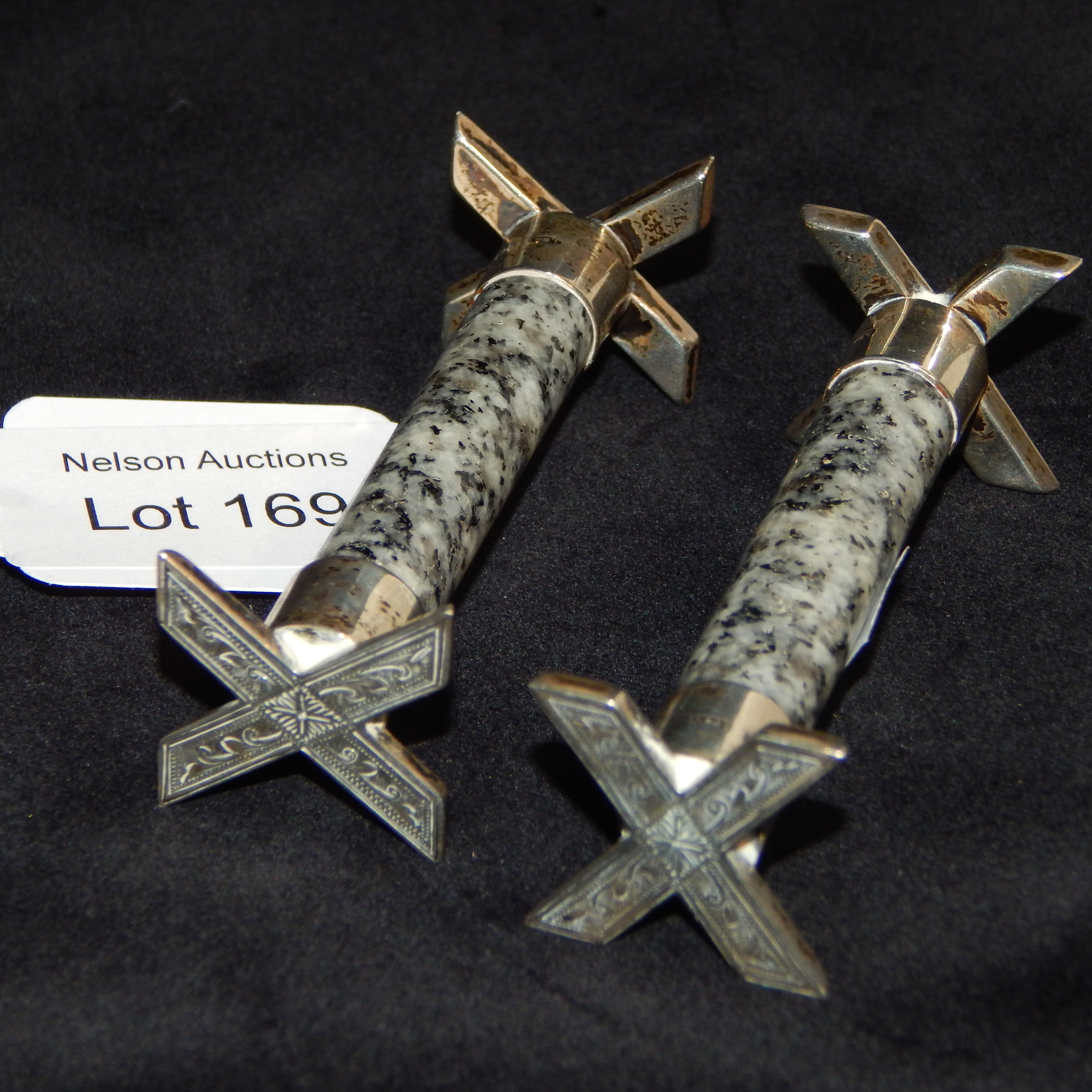 Pair 1925 Stg Silver & Granite Knife Rests — NZ auction result