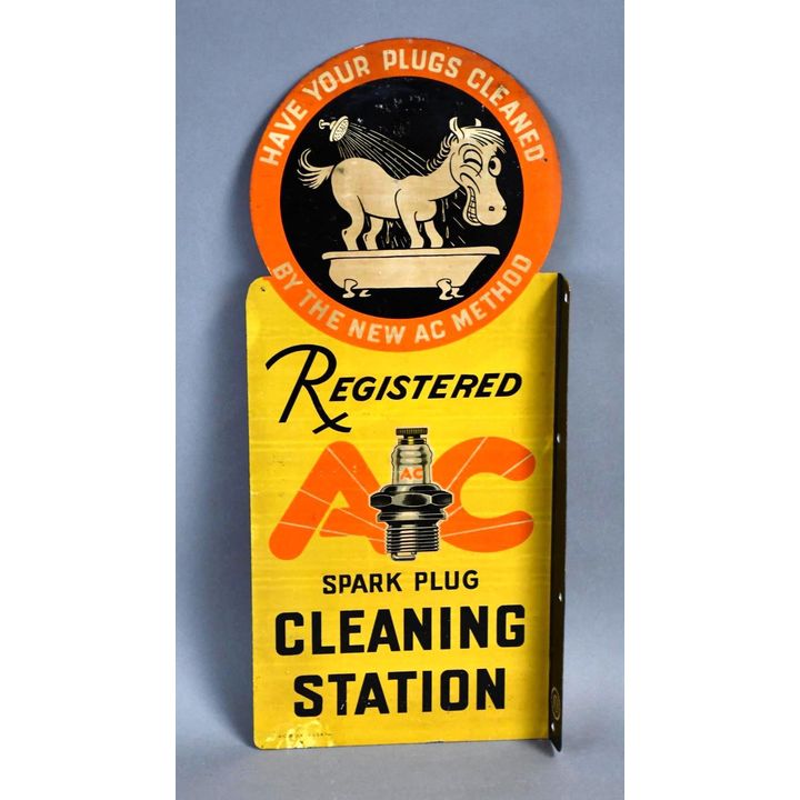 Earlier AC Spark Plug Cleaning Station w/Sparky Metal Flange Sign (TAC)