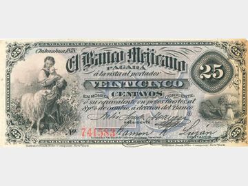 M108a – 25 Centavos El Banco Mejicano, 1878. XF+.