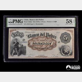 Chile, Banco del Pobre. 5 Pesos. 1876.