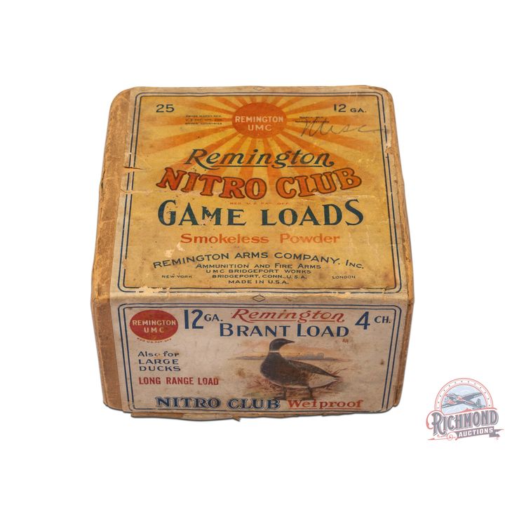 Rare Full Box Remington UMC Nitro Club Paper Shot Shells 12 GA Brant Load Two Piece Box