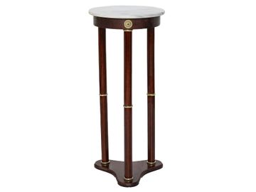 French Empire Style Mahogany Brass Mounted Circular Marble Top Side Table