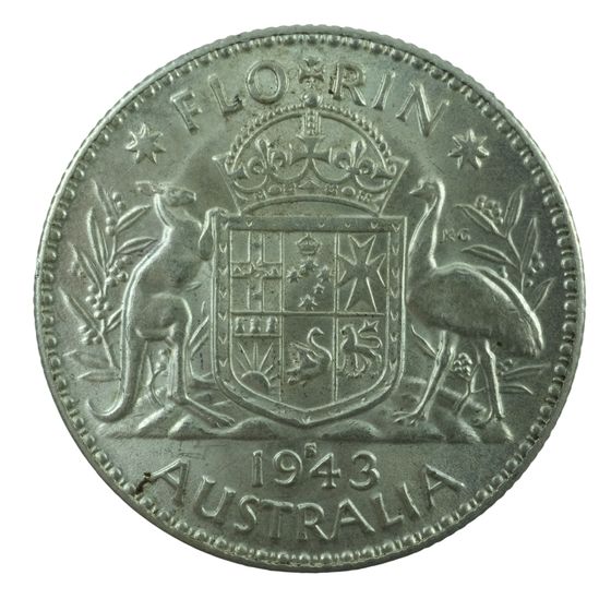 Australia 1943 S Silver (925) Florin, Choice Uncirculated