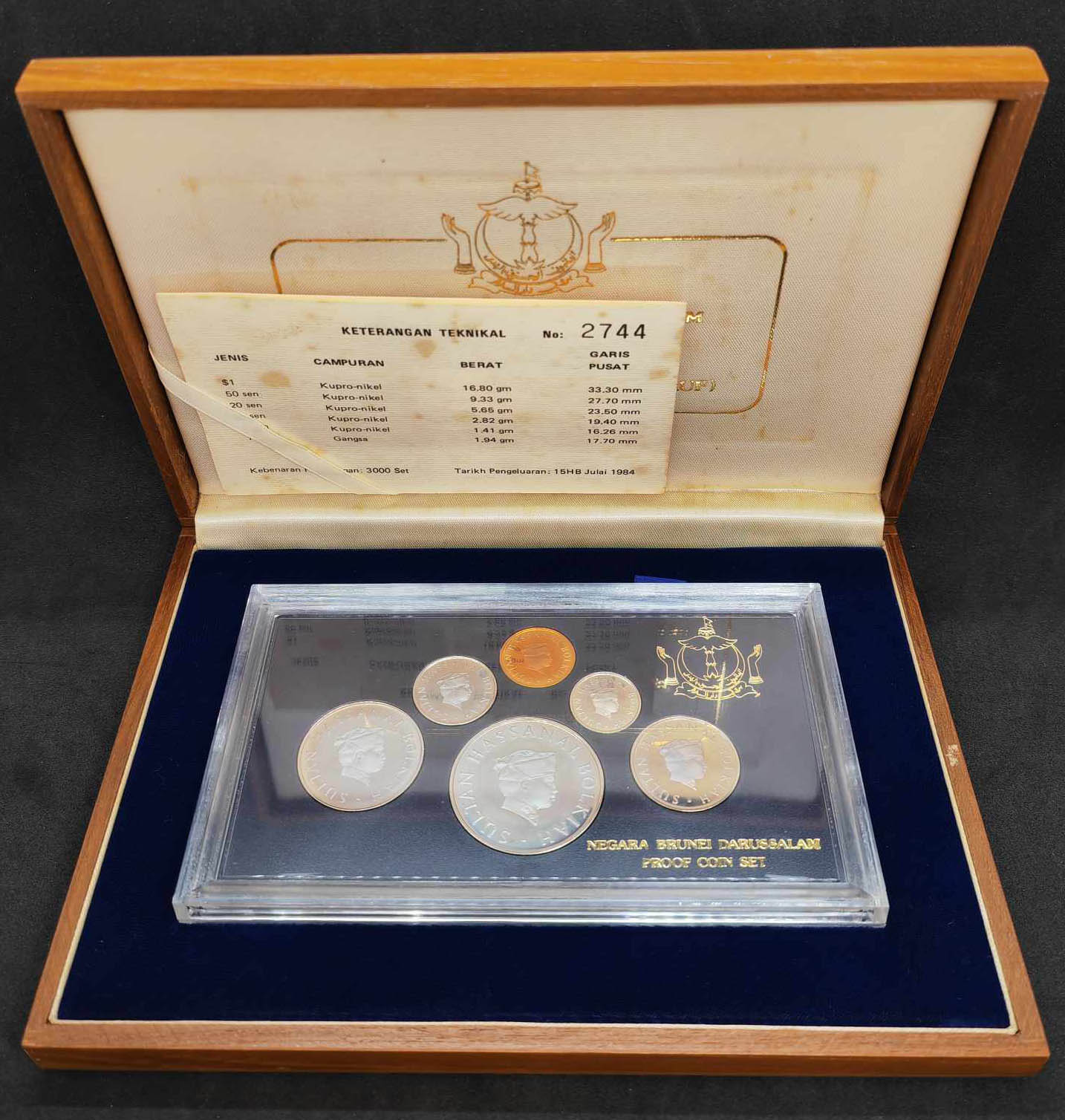 Brunei, 1984, 1 Cent-1 Dollar, Proof Coin Set, Proof with box