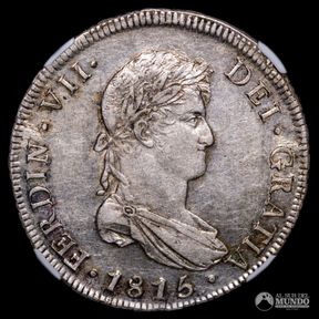 Chile, Santiago. 8 Reales. 1815 (Fernando VII). FJ. NGC AU53.