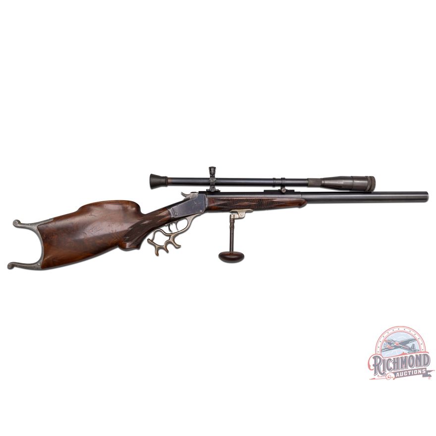 Custom Stevens-Pope Barreled Winchester Lo- Wall in .22 LR with Winchester Scope and Emil Berg Stock