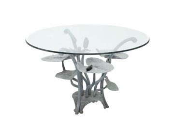 Whimsical Verde Bronze Lily Pad Cocktail/End Table with Glass Top