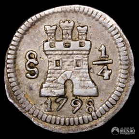 Chile, Santiago. ¼ Real. 1798 (Carlos IV). Posible doble 8.
