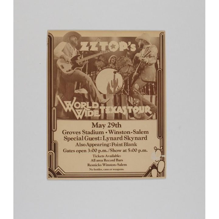 1976 ZZ Top Worldwide Texas Tour Groves Stadium Handbill Excellent 77