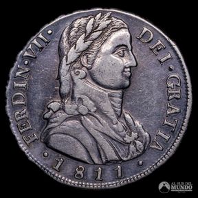 Chile, Santiago. 8 Reales. 1811 (Fernando VII; busto de almirante). FJ.