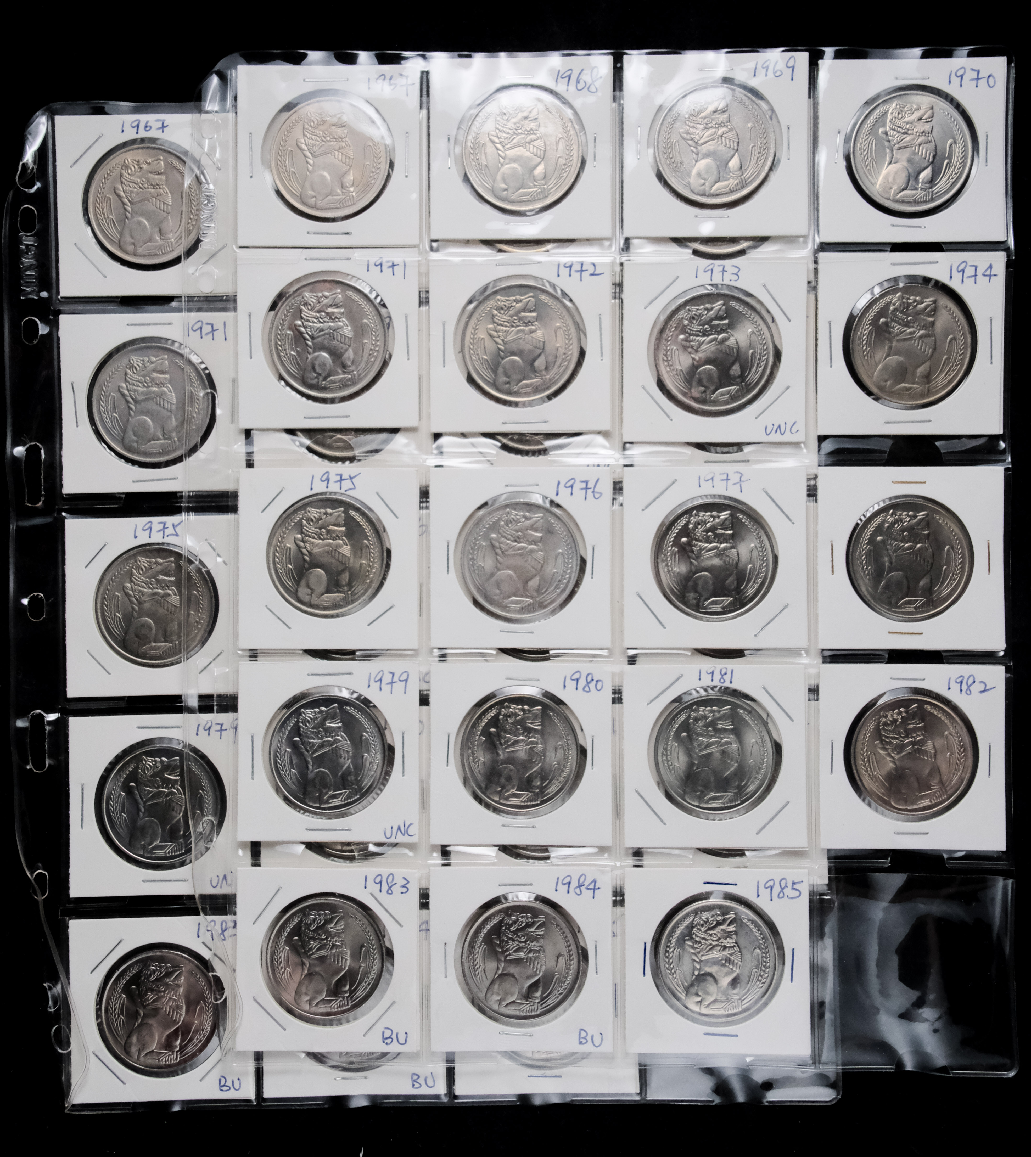 Singapore 1967-1985 Merlion $1 Circulation Coin AUNC-UNC 19pcs Diffrence  year in set x2set (Total 38pcs) | Sky Kirin Auctions