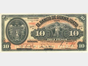 M351c – 10 Pesos El Banco de Guanajuato, 1914. AU.