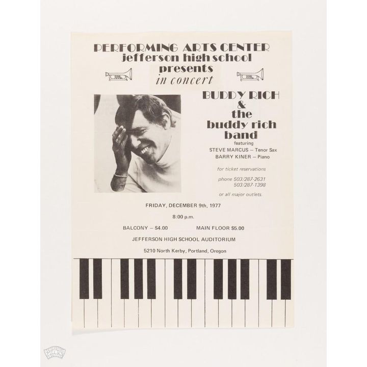 1977 Buddy Rich Jefferson High School Auditorium Portland Flyer Near Mint 87
