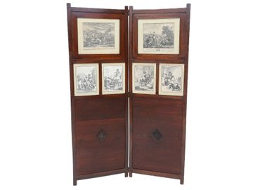 Vintage Carved Mahogany Two Panel Folding Screen