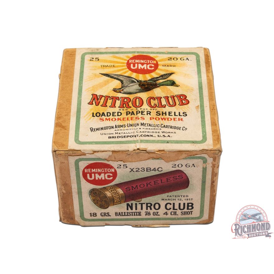 22 Rounds Remington UMC Nitro Club Paper Shot Shells 20 GA Mallard Duck Two Piece Box