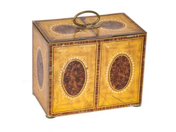 Vintage English Crawford & Sons, Ltd. Biscuit Tin, Painted to Resemble an Antique Tea Caddy