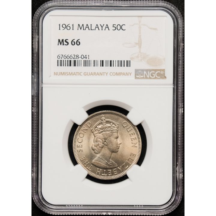 Malaya & British Borneo 1961 QE II 50cents NGC MS 66 (6766628-0412)