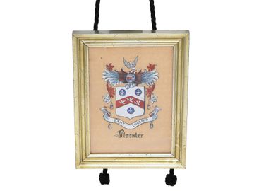 Vintage Framed Family Crest, Hand-Painted on Paper, Streater Family Coat of Arms of Kent, England