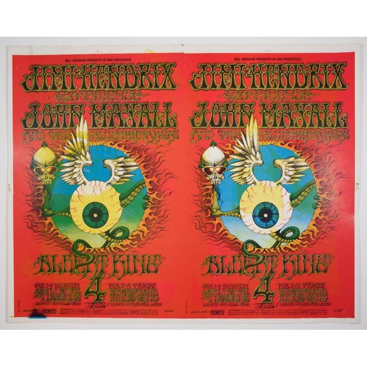 1968/1975 BG-105 Jimi Hendrix Experience Winterland RP Uncut Proof Overprinted Poster Excellent 79