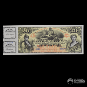 Chile, Banco de D. Matte y Cia. 20 Pesos (excedente con talon). S/F.