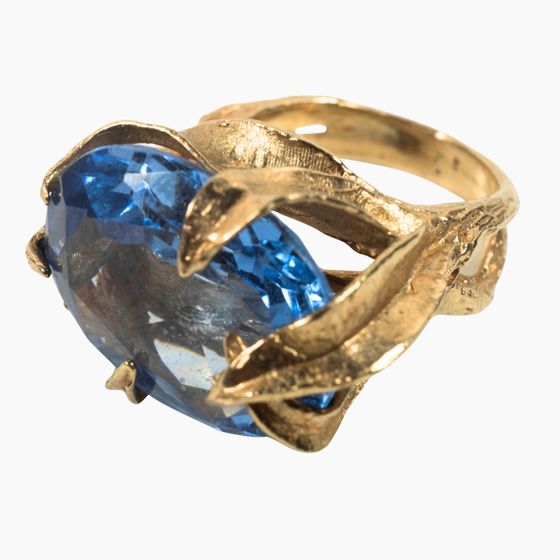 Large Blue Topaz Ring in 9ct Yellow Gold