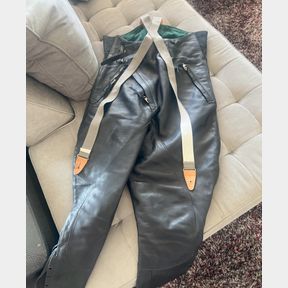 Magnificent Black leather breeches with green lining