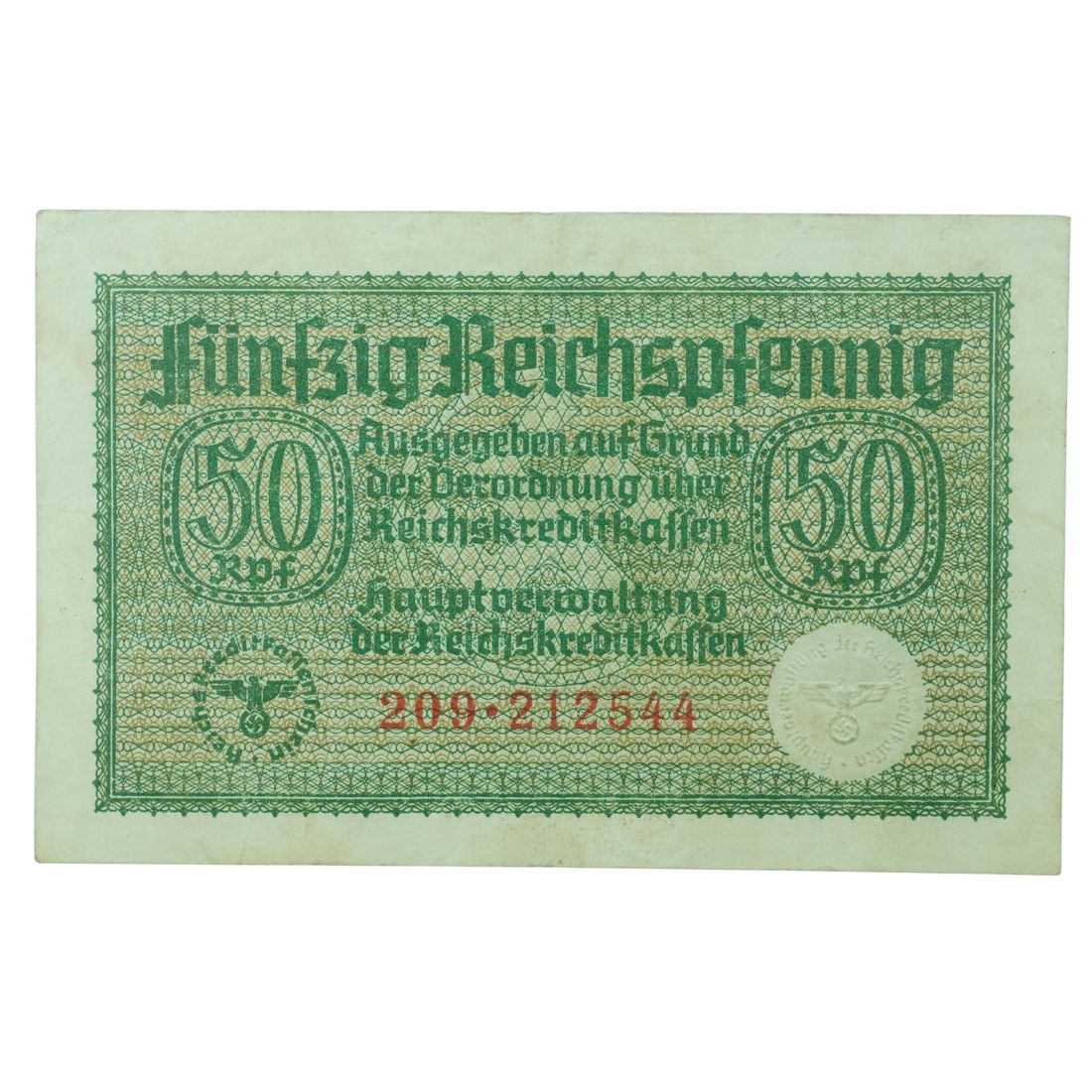 German Occupied Territories 1940 Funfzig (50) Reichspfennig, Very Fine